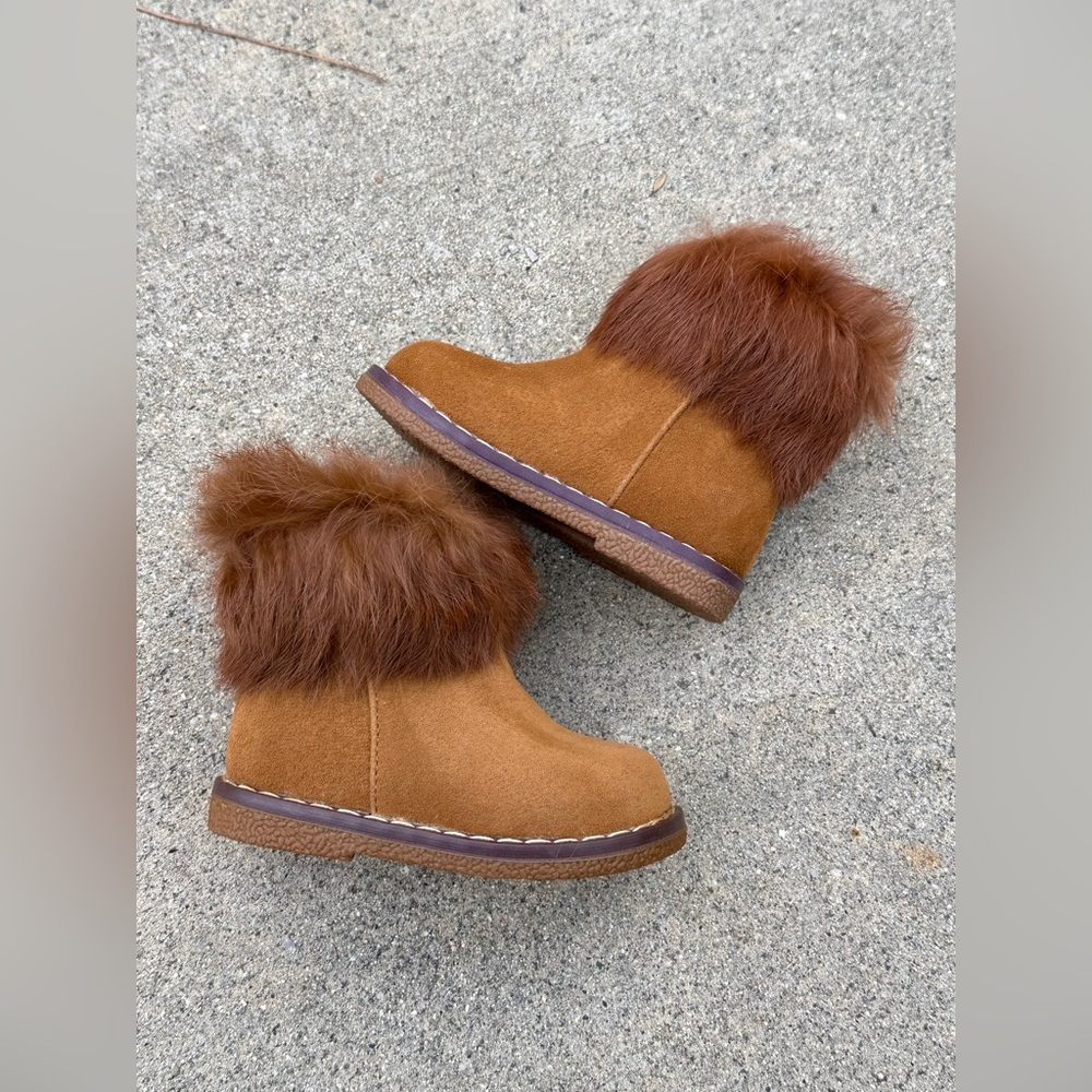 Tan - Infant Toddler Furry Ankle Booties